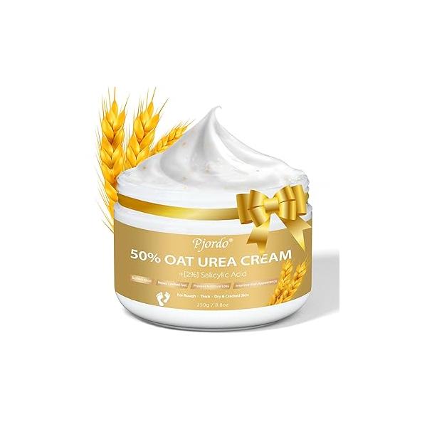Urea Cream 50 Percent for Feet Maximum Strength with Oat and 2% Salicylic Acid, Foot Dry Cracked Heels Feet, 8.8 oz