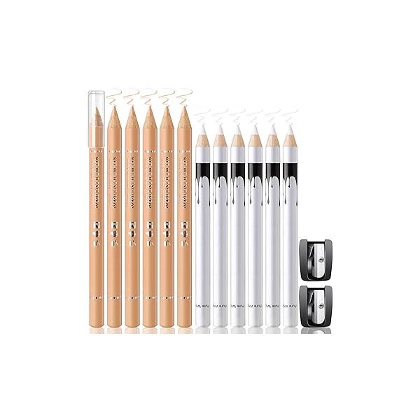 12Pcs Barber Pencil Beige Skin Tone Magic Hairline Pencils Set Beard Guide Pen with Sharpener Chalk for Lineup Edge Hair Design Shaping Trace Makeup Tool Men
