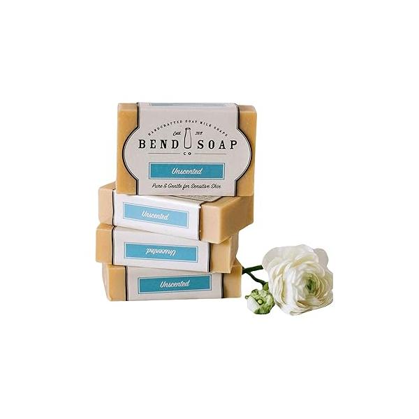 Bend Soap Company All Natural Handmade Goat Milk for Dry Skin Relief, Unscented, 18 Oz, Pack of 4