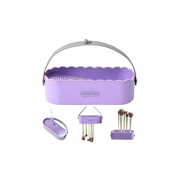 3 in 1 Silicone Makeup Brush Cleaner Bowl with Drying Holder, and Organizer Make up Mat for Brush, Sponge, Powder Puff(Panda White)