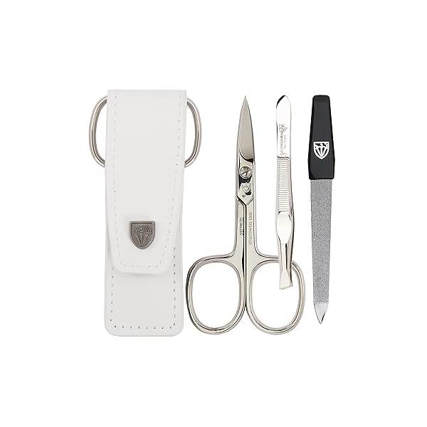 3 Swords Germany - brand quality piece manicure pedicure grooming kit set for professional finger & toe nail care scissors file genuine leather case in gift box, Made Solingen (03737)