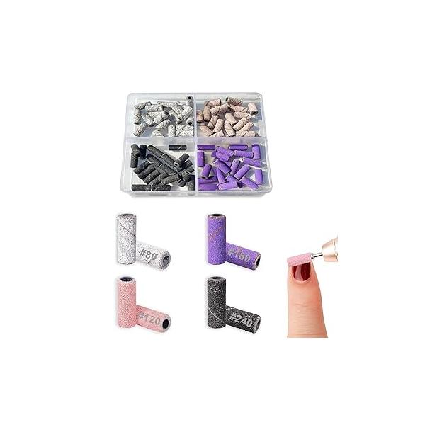 80 Pcs Small Sanding Bands for Nail Drill，Small Files 3.1mm Mandrel Bits 80#120#180#240# Acrylic Nails Gel Manicures and Pedicure