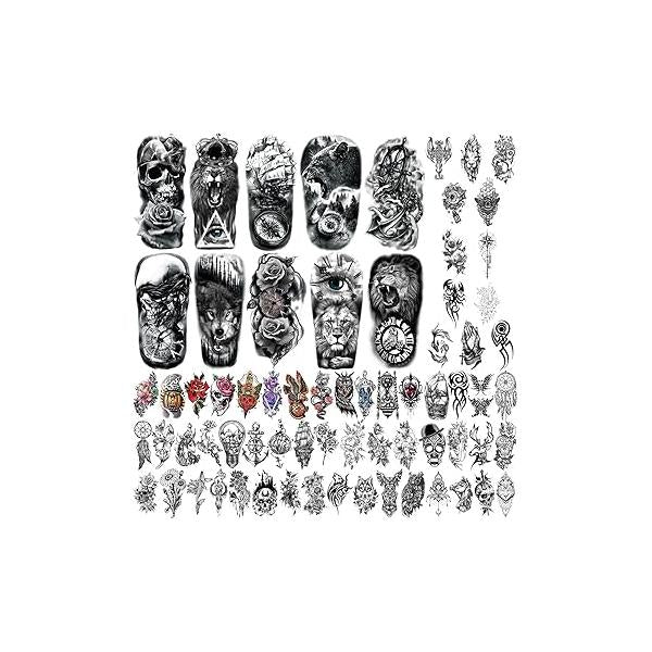 Yazhiji 77sheets Waterproof Mechanical Temporary Tattoo for Men or Women 17sheets Larger Half Arm Robot Realistic Fake Tattoos Adult And 60 sheets Tiny Flower Sticker Boys Girls