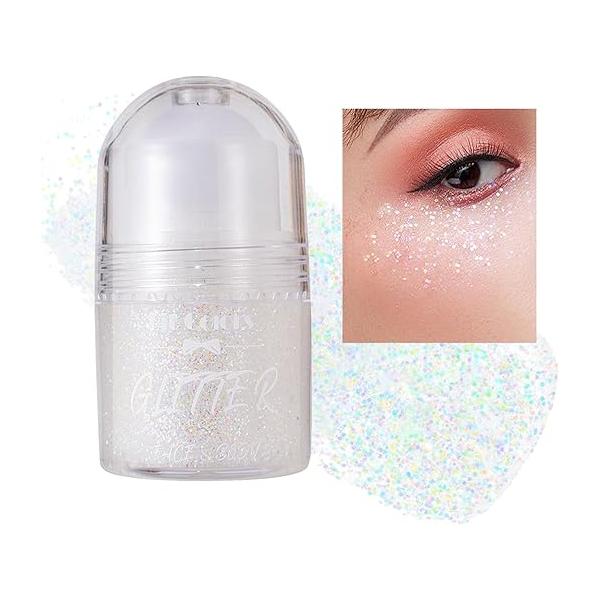 Roll-on Body Glitter Gel, Mardi Gras Mermaid Sequins Holographic Face Paint， Hair Gel Festival Accessories,Rave Party &Halloween Makeup for Women (#03)