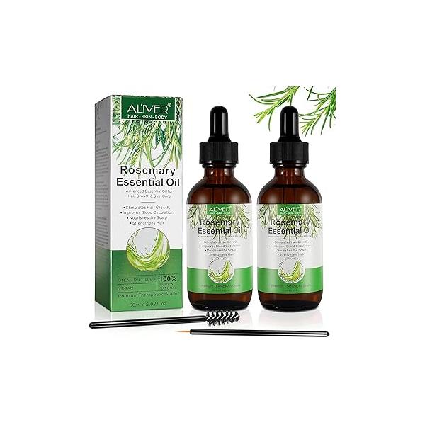 Rosemary Essential Oil(2pcs) for Hair Growth & Skin Care, Face, Dry Scalp Treatment, Serum Loss Massager, Aromatherapy