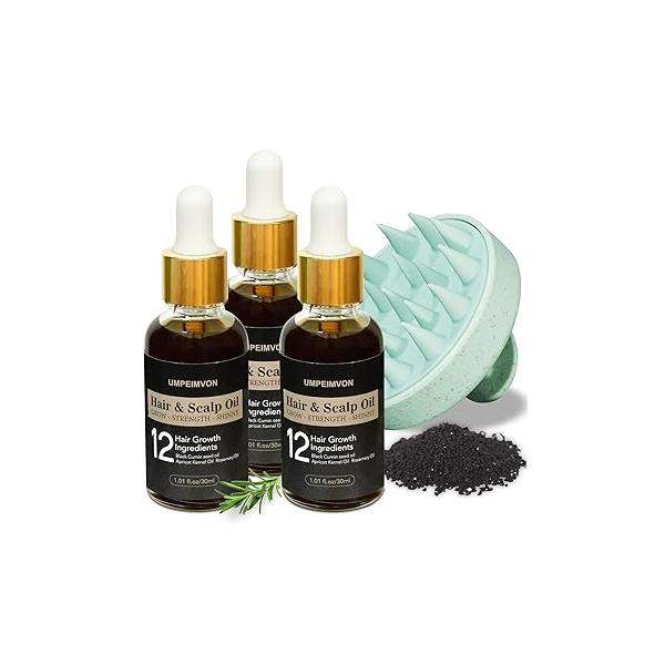 3 Pack Rosemary Black Seed Oil Scalp Massager for Damaged Hair Growth, Travel Size