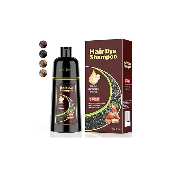 Black Hair Dye Shampoo 3 in 1，Argan Natural Herbal Color Covers Gray for Women and Men (16.9 fl.oz Black)