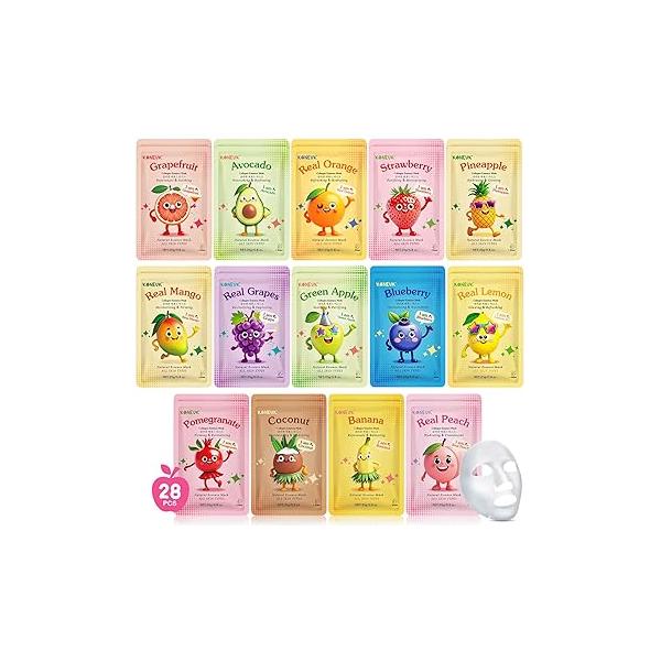 14 Pack Fruit Face Masks Skincare for Kids, Sheet Hydrating Facial Mask All Skin Types, Bulk Collagen Women Care, Birthday Party Spa Gifts Teens Girls