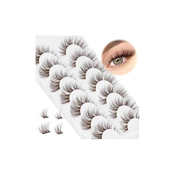 7 Pairs Mink DIY Individual Fluffy Wispy Lashes - Brown Natural Look False Eyelashes Extensions