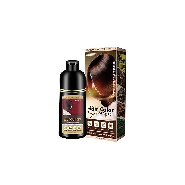 All-in-1 Hair Dye Shampoo for Women & Men - Natural Black Color to Cover Gray Hair, Herbal Formula with Ginseng He Shou Wu, Gentle Coverage (Chestnut Brown)