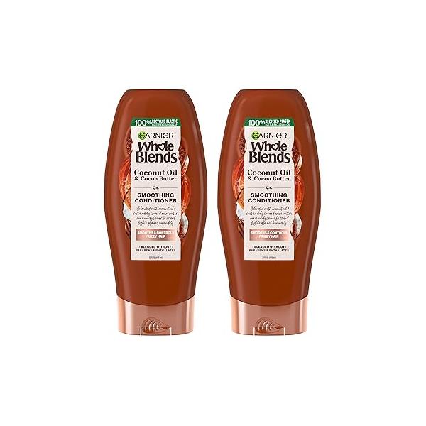 Garnier Whole Blends Coconut Oil & Cocoa Butter Smoothing Conditioner for Frizzy Hair, 22 Fl Oz, 2 Count (Packaging May Vary)