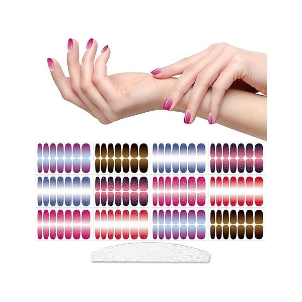 168 Pieces 12 Sheets Glitter Nail Wraps for Short Nails with File Gradient Polish Strips Self-Adhesive Gel Stickers Full Art