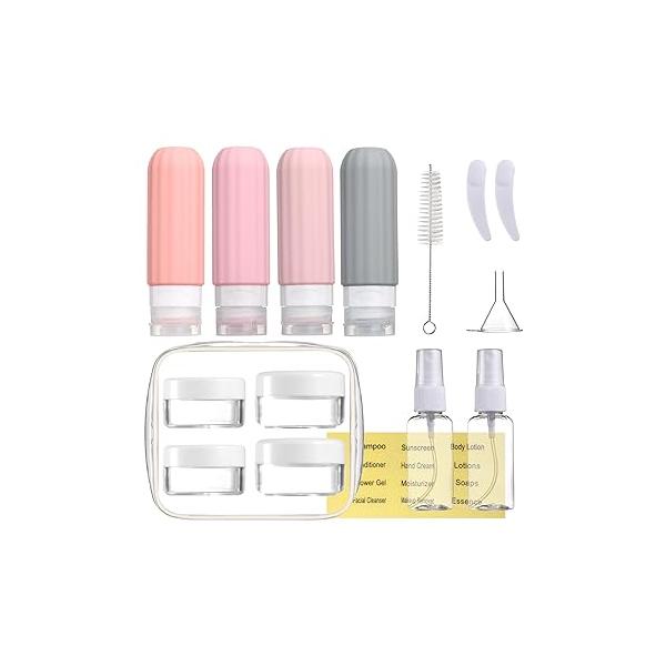 16 Pack Travel Bottles Set for Toiletries, Leakproof Containers Toiletries TSA Approved Silicone Accessories Squeezable Refillable 3oz Shampoo Conditioner Lotion