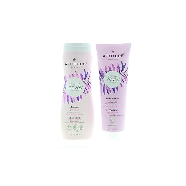 ATTITUDE Super Leaves Moisture Rich Shampoo & Conditioner Bundle With Quinoa, Vitamin B5, Jojoba, Indian Cress, Watercress Jasmine, Guava, 16 + 8 Fl Oz, 2 Count