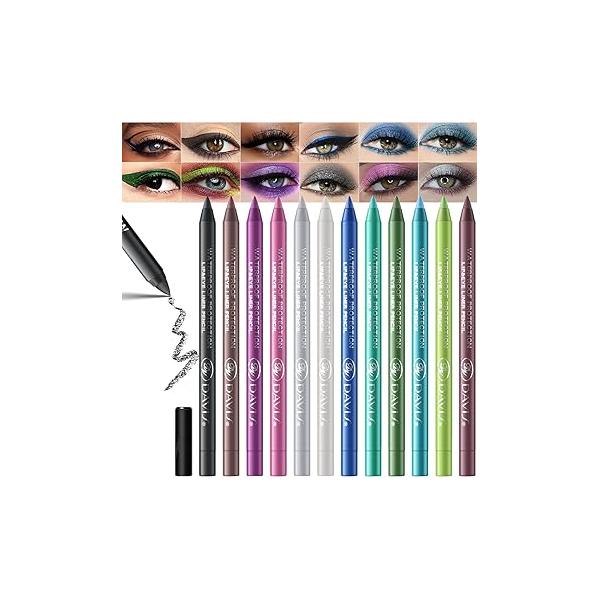 12 Pcs Colored Eye Liner Pencils Gel Color Eyeliner Pencil Set with Sharpener Waterproof and Long-Lasting Makeup for Women
