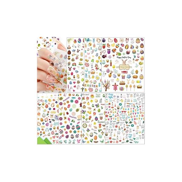 Easter Day Rabbit Eggs Cartoon Nail Art 3D Stickers Supplies 7 Sheets Self Adhesive Bunny Egg Chick Rabbits Cute Design DIY Decorations Holiday Decals