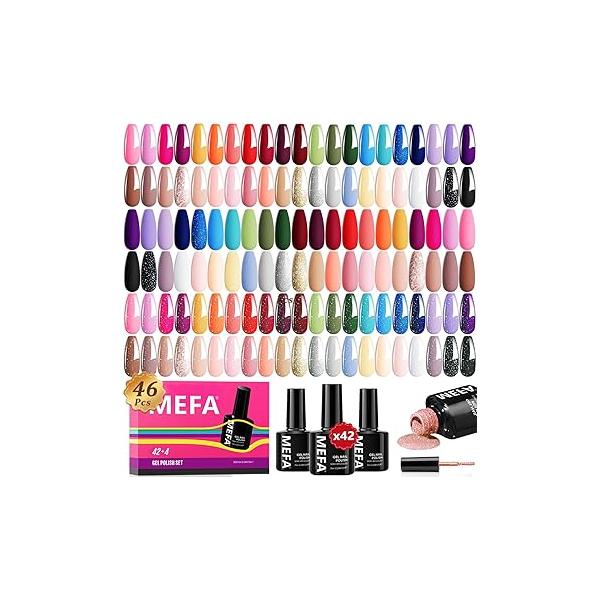 MEFA 35 Pcs Gel Nail Polish Set, 32 Colors Summer Neon Rainbow Bright Yellow Hot Pink Art Manicure DIY Decoration Beginners Salon Home Gift for Women