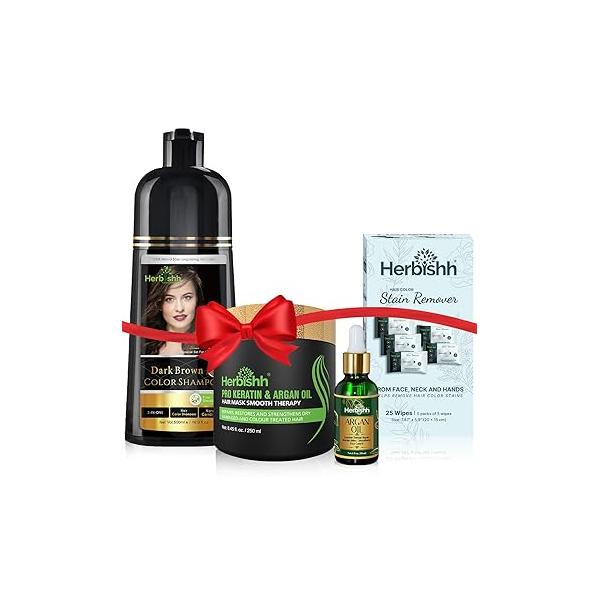 Herbishh Hair Color Shampoo for Gray - Natural Dye Colors in Minutes Lasts Up To 3-4 Weeks 500ML 3-In-1 Colors, Cleanses, and Conditions (Black)