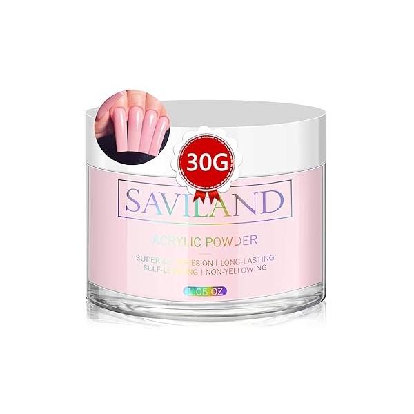 Saviland Nude Acrylic Powder - 1oz Professional Color Nail for Nails Extension, 3D Art Polymer Powder, No Need Lamp