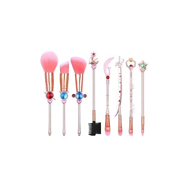 Anime Moon Makeup Brushes, Pink Magic Wand Metal Handle, Professional Eye/Face/Lip Brushes Tool Sets & Kits Cosplay, Valentine/Halloween/Christmas Gifts