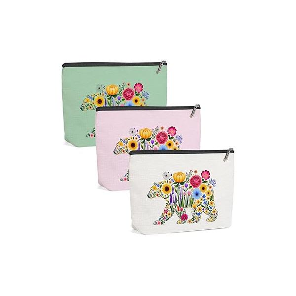 4 Pack Cute Wildflower Cat Gifts for Women Girls Nurse Doctor Sister Mom Makeup Bag,Travel Essentials Cosmetic Bags Women, Travel Toiletry Bag Birthday Graduation Christmas Vacation Day
