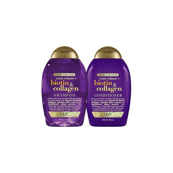 OGX Thick & Full + Biotin Collagen Volumizing Shampoo Conditioner Set, Nutrient-Infused, Gives Hair Volume Body, Sulfate-Free Surfactants, 13 fl. Oz, 2 Pack