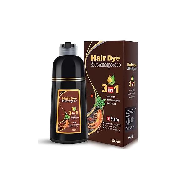 IIIMEIDU Black Hair Dye Shampoo 3 in 1 for Gray Hair, Herbal Ingredients Women Men, Grey Coverage 500ml