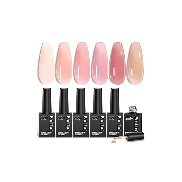 Beetles Pink Gel Nail Polish Set - 6 Colors Shimmer Kit Hot Pearl White Glitter Color Reverie Collection Soak Off Uv LED Lamp Gift for Women & Girls