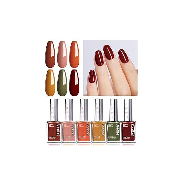 Beetles Glitter Nail Polish Set, 6 Color Silver Pink Gold Red Brown Black Quick Air Dry Natural Elegant Lacquer Manicure DIY Art Salon Gifts For Women