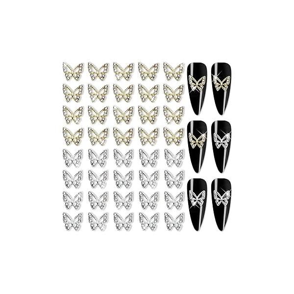 YECIRALA 40 Pcs Star Nail Charms for Acrylic Nails 3D Gold Silver Stars Rhinestones Gems Jewels Pentagram Cute Crystal Diamond Alloy Studs Art Supplies Makeup Crafts DIY