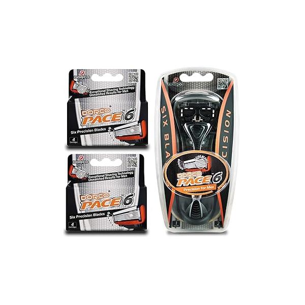 Dorco Pace 6 - Six Blade Razor System Value Pack (10 + 1 Handle)