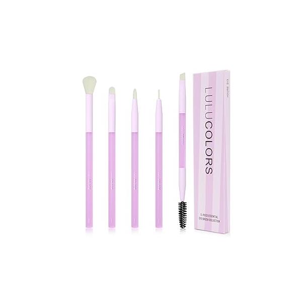 5-Piece Eye Makeup Brush Set - Pink Wooden Handles Soft, Dense Synthetic Bristles Includes Blending, Mini Concealer, Detail, Eyeliner, and Dual-Ended Eyebrow -Eye Kit