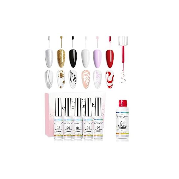 Nail Art Liner Set 6 Pcs Black White Red Gold Silver Glitters Colors Paint Swirl Built Thin Brush in Bottle Soak off Led Lamp Gel Polish Manicure Kits