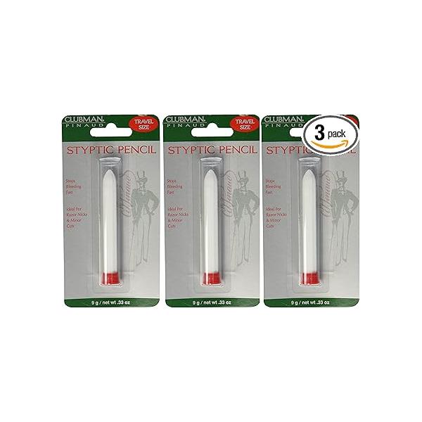 Clubman Pinaud Styptic Pencil for Men - Stops Bleeding Stick Shaving Cuts, Travel Size, White, 0.33 oz, 3 Pack