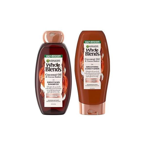 Garnier Whole Blends Coconut Oil & Cocoa Butter Smoothing Shampoo and Conditioner Set for Frizzy Hair, 22 Fl Oz (2 Items), 1 Kit (Packaging May Vary)