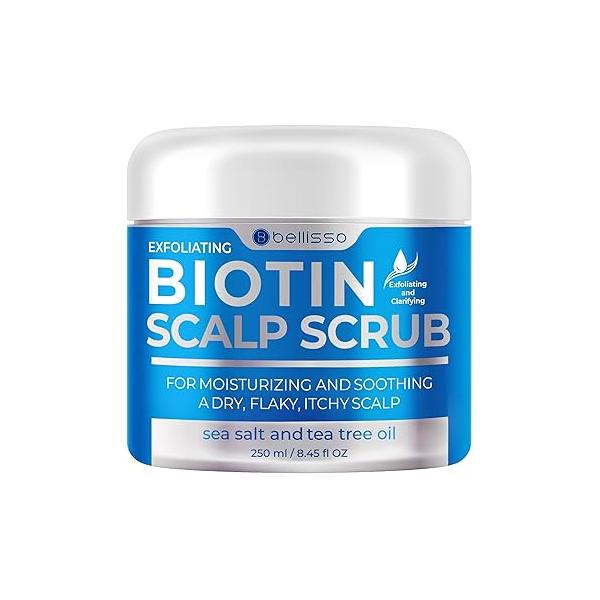Biotin Scalp Scrub - Exfoliator Treatment for Dry Hair and Itchy, Flaky Scalps Intense Moisturizer Detox Cleanser Build Up Relief Anti Dandruff Mask with Tea Tree Oil Women Men