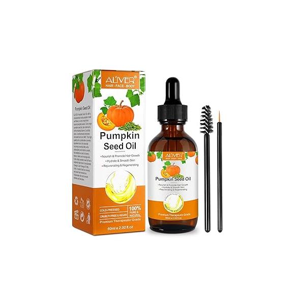 Pumpkin Seed Oil for Hair Growth - Pure Organic Natural Cold Pressed Hydrating & Repairing Dry, Damaged Hair, Skin Care (2.02Fl oz) (2.02 Fl