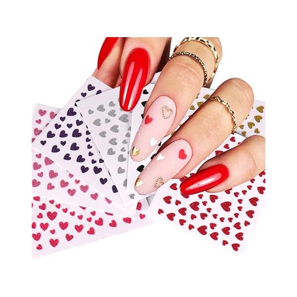 7 Sheets Heart Love Nail Art Stickers Decals 3D Self-Adhesive Valentines Supplies Decorations for Women and Girls