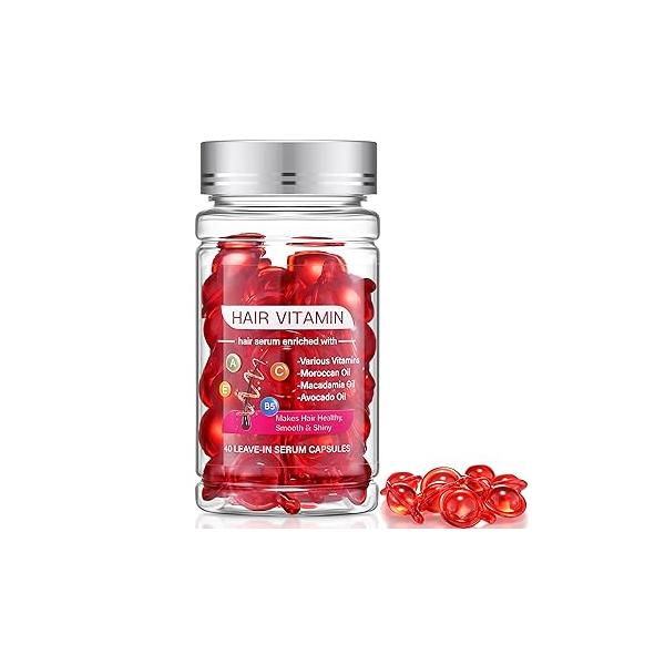 Hair Treatment Oil For Damaged Hair, Serum Frizzy & Dry Vitamin Capsules with Argan, Avocado, Moroccan Oil, Anti Frizz Leave in Conditioner A, C, E B5