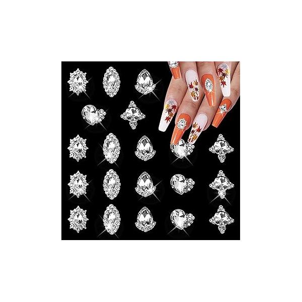 SILPECWEE 60pcs Snowflake Nail Charms for Christmas Winter Shine Jewels 3d Art Holiday Nails Design Rhinestone Crystal Decoration Accessories