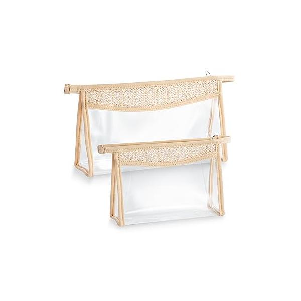 Boho Patch Cosmetic Bag - Summer Beach Swimming Pool Toiletry Makeup Beige Clear Waterproof Travel Pouch PVC Zipper Clutch Daily Use Purse Gifts for Women Girls