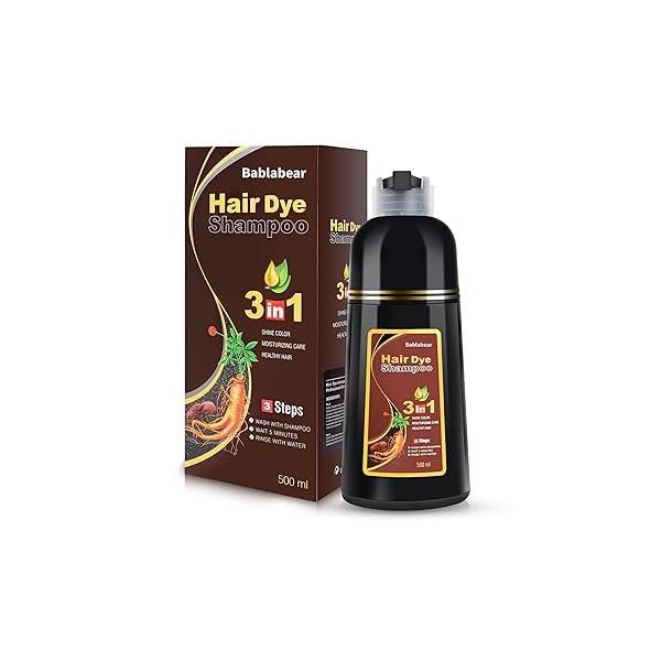 Black Hair Dye Shampoo for Gray Hair, Semi-Permanent Color Women and Men, Herbal Ingredients, 3 in 1 100% Grey Coverage.Lasts 30 Days/500ml/Natural herbal Ingredients