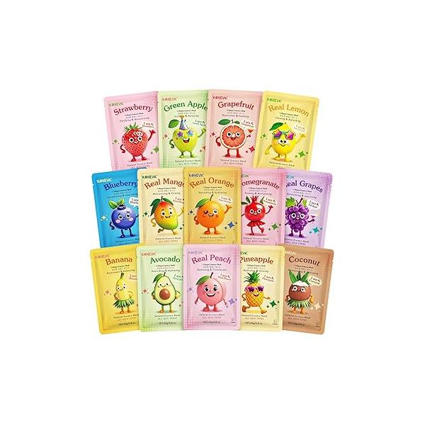 14 Pack Fruit Face Masks Skincare for Kids, Sheet Hydrating Facial Mask All Skin Types, Bulk Collagen Women Care, Birthday Party Spa Gifts Teens Girls