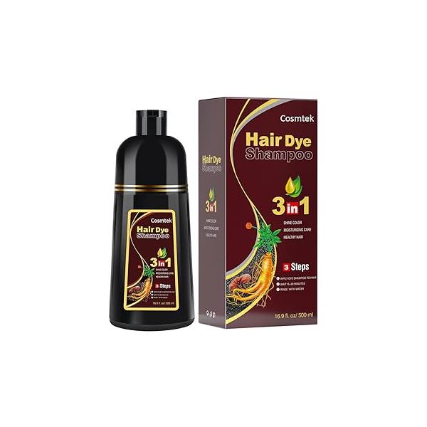 Black Hair Dye Shampoo for Gray Hair, Semi-Permanent Color Women and Men, Herbal No Ammonia, 3 in 1-100% Grey Coverage(16.9 Fl oz)
