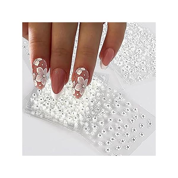 30 Pcs/Set Black White Floral Nail Stickers, 3D Sticker Set, Blossom Design Art, Self-Adhesive Art Supplies for Women & Men, Gel Nails Decorations