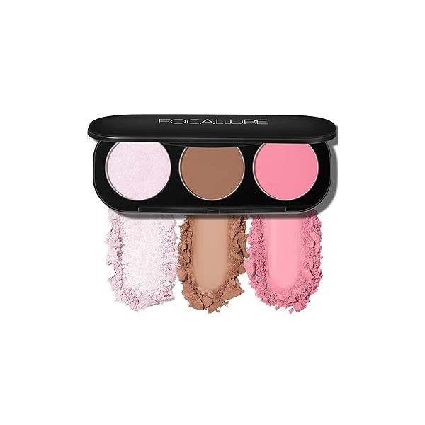 FOCALLURE Blush and Highlighter Palette,3 in 1 Contour Palette,Cruelty-Free Matte Bronzer Powder,Shimmer Illuminator Highlighters for a Glowing Look,#10