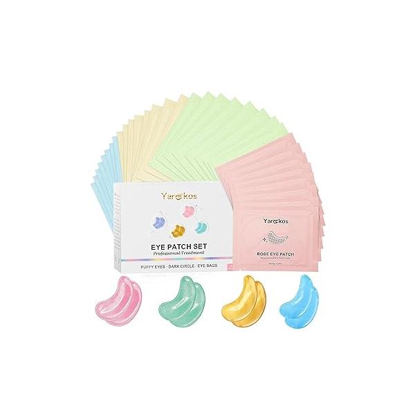 32 Pairs Under Eye Patches, Hydrating Masks for Dark Circles Puffiness Puffy Eyes, Anti Wrinkle Collagen Undereye Pads, Sets Travel Skincare Face Gel (24K Golden+Blue+Pink+Green)