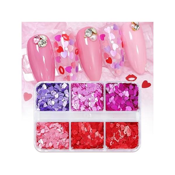Heart Nail Art Glitter Sequins 3D Mixed Flakes Designs Sparkly Love Confetti Acrylic Nails Tips Supplies for Women Girls Manicure Charms Decorations