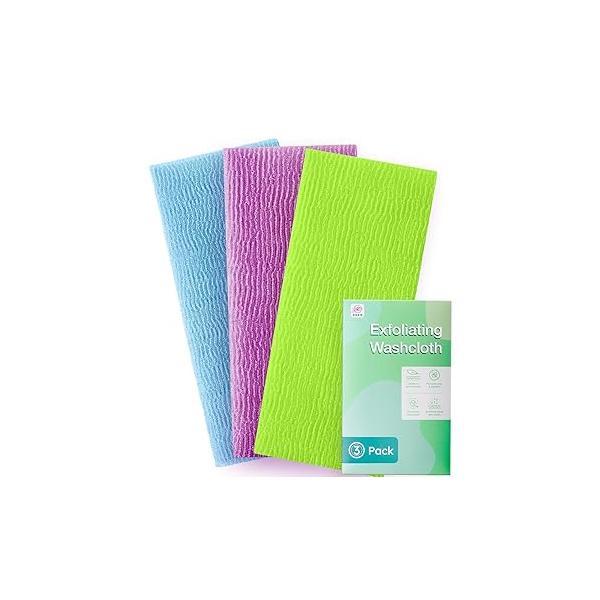 3 Pieces Exfoliating Washcloth Shower Towel African Net Sponge Japanese Wash Cloth Face Loofah Body Scrubber for Exfoliation