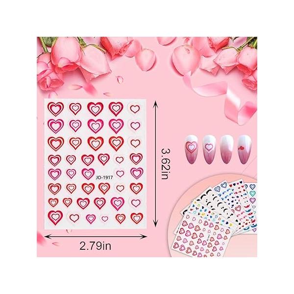 9 Sheets Valentine's Day Nail Art Stickers Valentines 3D Self-Adhesive Decals for Gel Nails Designs Gold Glitter Sticker Woman Girls Kids DIY Valentine’s Decorations